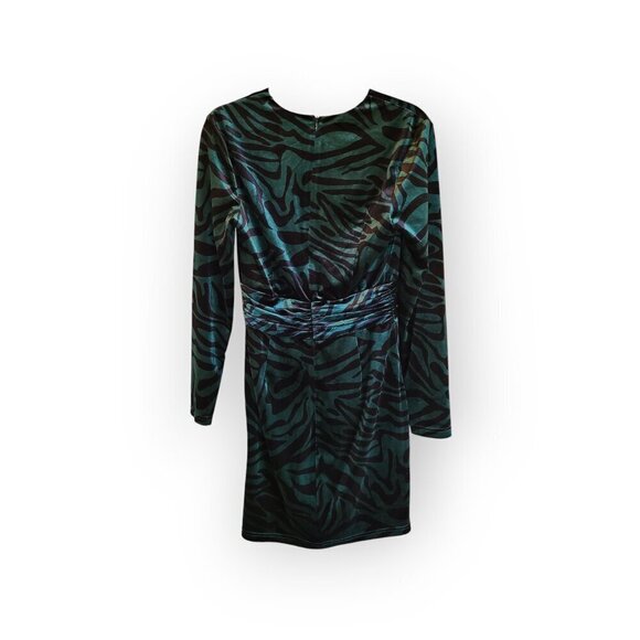LINI Evergreen Velvet Party Dress Size XS Black Green Animal Print Chic Holiday - Picture 3 of 8